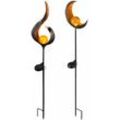 Solarleuchte Flamme Garten Solarstab Solar Deko für Außen im Flammen und Mond Design, mit Erdspieß und Lichteffekt, 1x led warmweiß, h 90 cm, 2er Set