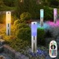 Sockelleuchte E27 Stehlampe Garten Außenleuchte Bewegungsmelder, Fernbedienung dimmbar Memory IP44, Edelstahl silber opal, 1x rgb led 8,5W 806Lm