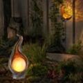 2er Set led Solar Steck Steh Leuchten bronze Mond Flamme Garten Beleuchtung Außen Lampen gold silber