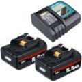 Pdstation - 2X für Makita 18V Li-ion Ersatzakku 5,5Ah lxt BL1850B BL1860B BL1860 BL1850 und Ladegerät DC18RF 14,4V18V DC18RC