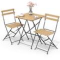 Vounot - Bistroset 3-teilig, Klappbar Bistrotisch mit 2 Stühlen, Gartenmöbel Set Balkonset Gartengarnitur, Sitzgruppe Metall, Bistro Set Outdoor, Holz