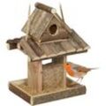 Vogelfutterhaus Holz, zum Aufhängen, Garten, Vogelfutterspender Kleinvögel, HxBxT 25 x 17,5 x 16 cm, natur - Relaxdays