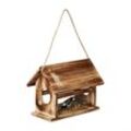 Vogelfutterhaus Holz, zum Aufhängen, Futterspender Wildvögel, Vogelfutterstation, HxBxT 24 x 30 x 21 cm, braun - Relaxdays