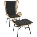 Poly-Rattan Set HHG 316b, Balkon-Set Gartengarnitur Sitzgruppe Stuhl+Hocker Sessel, Seil naturfarben, Kissen anthrazit