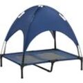 PawHut Erhöhtes Hundebett mit Baldachin, Haustierbett, Hundeliege outdoor mit Dach, Atmungsaktiv, Taftstoff für Camping Dunkelblau 92 x 76 x 90 cm