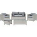 Beliani - Lounge Set Hellgrau Rattan 5-Teilig für 4 Personen mit Kissen Grau Modern 2er Sofa 2 Sessel Ottomane und Couchtisch Outdoor Terrasse Garten