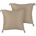 Dekokissen 2er Set Beige aus Jute Baumwolle 45 x 45 cm Quadratisch mit Quasten Deko Dekoration Wohnaccessoires für Wohnzimmer Schlafzimmer