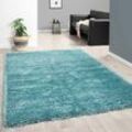 Hochflor Teppich Wohnzimmer Shaggy Super Weich Soft Pastellfarben Einfarbig,Turkis, 160x230 cm