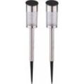 2x led Solar Steck Lampen Lichterkette Edelstahl Balkon Erdspieß Garten Lampe silber