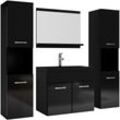 Badplaats - Badezimmer Badmöbel-Set Montreal xl 60cm Schwarze Waschbecken - Hochglanz Schwarz - Unterschrank Hochschrank Waschtisch Möbel