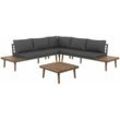 Lounge Set Braun Akazienholz 4-Teilig 5-Sitzer Garten-Ecksofa mit Couchtisch Auflagen Dunkelgrau Terrasse Outdoor Modern Gartenmöbel Set