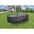 Bestway® Power Steel™ Frame Pool Komplett-Set mit Filterpumpe 610 x 366 x 122 cm , Holz-Optik (Mooreiche), oval