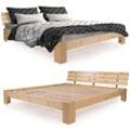 SANZARO Holzbett 140 x 200 cm - Massivholz Bett Kiefer Doppelbett Balkenbett Bettgestell Bettrahmen Lattenrost, Natur Natur 140 x 200 cm