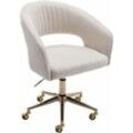 Bürostuhl ergonomisch aus Chenille Schreibtischstuhl mit Armlehne Drehstuhl mit Rollen für Arbeitszimmer, Beige