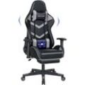 Gaming stuhl mit fußstütze und Massage 150kg Bürostuhl ergonomisch Chefsessel Computerstuhl Drehstuhl leinen Grau&Schwarz - Grau - Puluomis