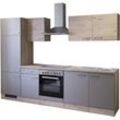 Küchenzeile FLEX-WELL "Riva", braun (front: quarz cubanit, korpus: san remo eiche, arbeitsplatte: san remo eiche), B:270cm H:200cm T:60cm, Komplettküchen-Sets, Küchenzeile, wahlweise mit E-Geräten, Gesamtbreite 270 cm