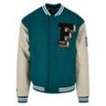 Bomberjacke FUBU "Fubu Herren FM233-009-2 FUBU College Varsity Jacket", Herren, Gr. L, grün (grün, creme, braun), 70% Polyester, 30% Wolle, unifarben, casual, normal, amerikanischer Ausschnitt, Langarm, Jacken