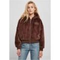 Collegejacke FUBU "Fubu Damen FW224-022-1 Signature Rhinestone Fur Jacket brown", Damen, Gr. L, braun, 100% Polyester, mehrfarbig, casual, normal, ohne Ausschnitt, Langarm, Jacken