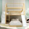 Okwish - Etagenbett mit Treppe mit Handlauf und rechtwinkliger Leiter, Treppe mit Stauraum, Hausbett mit Rutsche, Kinderbett mit Fallschutz und