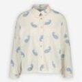 Cremefarbenes Shirt mit blauer Paisley-Stickerei