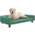 PawHut Hundesofa, Haustiersofa Katzensofa mit Kissen, Hundebett für große Hunde, Hundecouch mit Erhöhtem Design, Hundesessel mit Holzbeine, Grün, 98