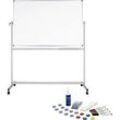 Mobiles Whiteboard Maul MAULstandard, 1200 x 1800 mm, 2-seitig, drehbar + Whiteboard Zubehörset, 31-teilg