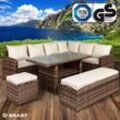 Gartenmöbel Set Eco Braun/Cappuccino bis zu 9 Personen inkl. extra Dicke Kissen tüv geprüft Outdoor Loungemöbel Sitzgruppe Essgruppe Garnitur - Brast