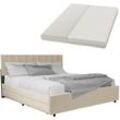 Juskys Samt Polsterbett Soria 180x200 cm mit Matratze, Lattenrost & Schubladen - modernes Bett - Kopfteil höhenverstellbar - Doppelbett Beige