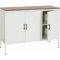 Kommode HHG 930, Sideboard Schrank Anrichte, 3 Türen Metall 90x120x40cm, Melamin beschichtet weiß