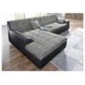 Ecksofa DOMO COLLECTION "Treviso viele Bezüge, auch in Cord, L-Form, B/T/H: 267/80/83 cm", schwarz (schwarz, pepper), B:267cm H:83cm T:178cm, Kunstleder Softlux / Struktur (90% Polyester; 10% Polyacryl), Microfaser-Primabelle (100% Polyester) / Struktur (90% Polyester; 10% Polyacryl), Sofas, wahlweise mit Bettfunktion, incl. Zierkissen, hochwertige Steppung