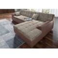 Ecksofa DOMO COLLECTION "Treviso viele Bezüge, auch in Cord, L-Form, B/T/H: 267/80/83 cm", braun (braun, beigebraun), B:267cm H:83cm T:178cm, Kunstleder Softlux / Struktur (90% Polyester; 10% Polyacryl), Microfaser-Primabelle (100% Polyester) / Struktur (90% Polyester; 10% Polyacryl), Sofas, wahlweise mit Bettfunktion, incl. Zierkissen, hochwertige Steppung