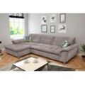 Ecksofa DOMO COLLECTION "Franzi Steppung im Sitzbereich B7T/H: 278/162/80 cm, L-Form", grau (taupe), B:278cm H:80cm T:171cm, Flachgewebe (100% Polyester), Chenille (100% Polyester), Sofas, wahlweise mit Bettfunktion, Bettkasten und Kopfteilverstellung