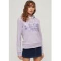 Kapuzensweatshirt SUPERDRY "METALLIC VL GRAPHIC HOODIE", Damen, Gr. S, lila (wisteria lila), Sweatware, Obermaterial: 80% Baumwolle, 20% Polyester, unifarben, casual, relaxed fit, Rundhals, Sweatshirts