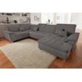 Wohnlandschaft DOMO COLLECTION "Franzi wahlweise mit Kopfteilverstellung Bettfunktion, Bettkasten", grau, B:352cm H:80cm T:214cm, Flachgewebe (100% Polyester), Chenille (100% Polyester), Sofas, im XXL-Format B/T/H: 352/214/80 cm, Steppung im Sitz, U-Form