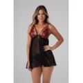 Babydoll mit Tanga Fleur de Plaisir - schwarz/rot