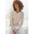 LASCANA Strickpullover beige Gr. 32/34 für Damen. Mit V-Ausschnitt. Figurumspielend. Nachhaltig.