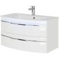 Waschtisch SAPHIR "Serie 7045 Mineralmarmor-Waschtisch und Unterschrank, 91 cm breit", weiß (weiß hg, ch, weiß hochglanz), B:91cm H:50,2cm T:50,1cm, Waschtische, Waschplatz mit 2 Schubladen, Badmöbel Set mit Waschtisch