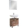 Badmöbel-Set SAPHIR "Quickset 374 Waschbeckenunterschrank mit LED-Spiegel", braun (eiche ribbeck quer nachbildung), B:70cm H:200cm T:33cm, Spanplatte, Kastenmöbel-Sets, Waschplatz 60 cm breit, inkl. Türdämpfer, 2 Türen, Bad-Set