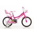 Kinderfahrrad DINO "Mädchenfahrrad 16 Zoll", pink, Fahrräder, Kinder, 28cm, 16 Zoll (40,64cm), mit Stützrädern, Korb und Puppensitz