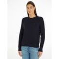 Rundhalspullover TOMMY HILFIGER "CO CABLE C-NK SWEATER", Damen, Gr. XS (34), blau (desert sky), Feinstrick, Obermaterial: 100% Baumwolle, Zopfmuster, casual, normal hüftlang, Rundhals, Pullover, mit Zopfmuster