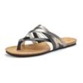 Zehentrenner LASCANA, Damen, Gr. 36, silber (schwarz, silberfarben), Obermaterial: 100% Rindsleder. Decksohle: 100% Rindsleder. Laufsohle: 100% Synthetik, metallic, casual, Schuhe, Sandale, Pantolette aus Leder mit Korkfußbett