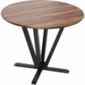 Bistrotisch HHG 991, Tisch Esstisch, Massiv-Holz hpl Laminat Melamin Ø92cm, Beton-Optik, braunes Gestell