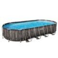 Power Steel™ Frame Pool Komplett-Set mit Filterpumpe, Holz-Optik (Mooreiche), oval 732 x 366 x 12 cm