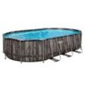 Power Steel™ Frame Pool Komplett-Set mit Filterpumpe, Holz-Optik (Mooreiche), oval 610 x 366 x 122 c