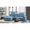 Ecksofa WERK2 "Carmen L-Form", blau (hellblau), B:264cm H:105cm T:170cm, 95% Polyester, 5% Nylon, Sofas, Sofa, Eckcouch mit Schlaffunktion, Bettkasten, Sitztiefenverstellung