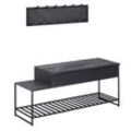 KADIMA DESIGN Industrial Garderoben-Set, Mango Massivholz, Wandgarderobe, Sitzbank, Regal