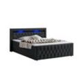 Juskys Boxspringbett Leona Samt 180x200 cm in Schwarz – mit LEDs, Topper & H4-Federkern-Matratzen