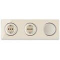 2 Schuko-Steckdose + Lichtschalter einfach + Glas-Abdeckrahmen 3fach waagerecht - beige