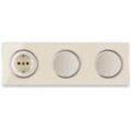 Schuko-Steckdose + 2x Lichtschalter einfach + Glas-Abdeckrahmen 3fach waagerecht - beige