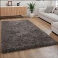 Paco Home - Hochflor Teppich Kuschelig Modern Shaggy Flokati Stil Gemütlich Uni Anthrazit ø 120 cm Rund